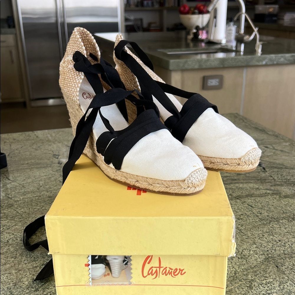 Castaner Black and White Espadrille Wedges